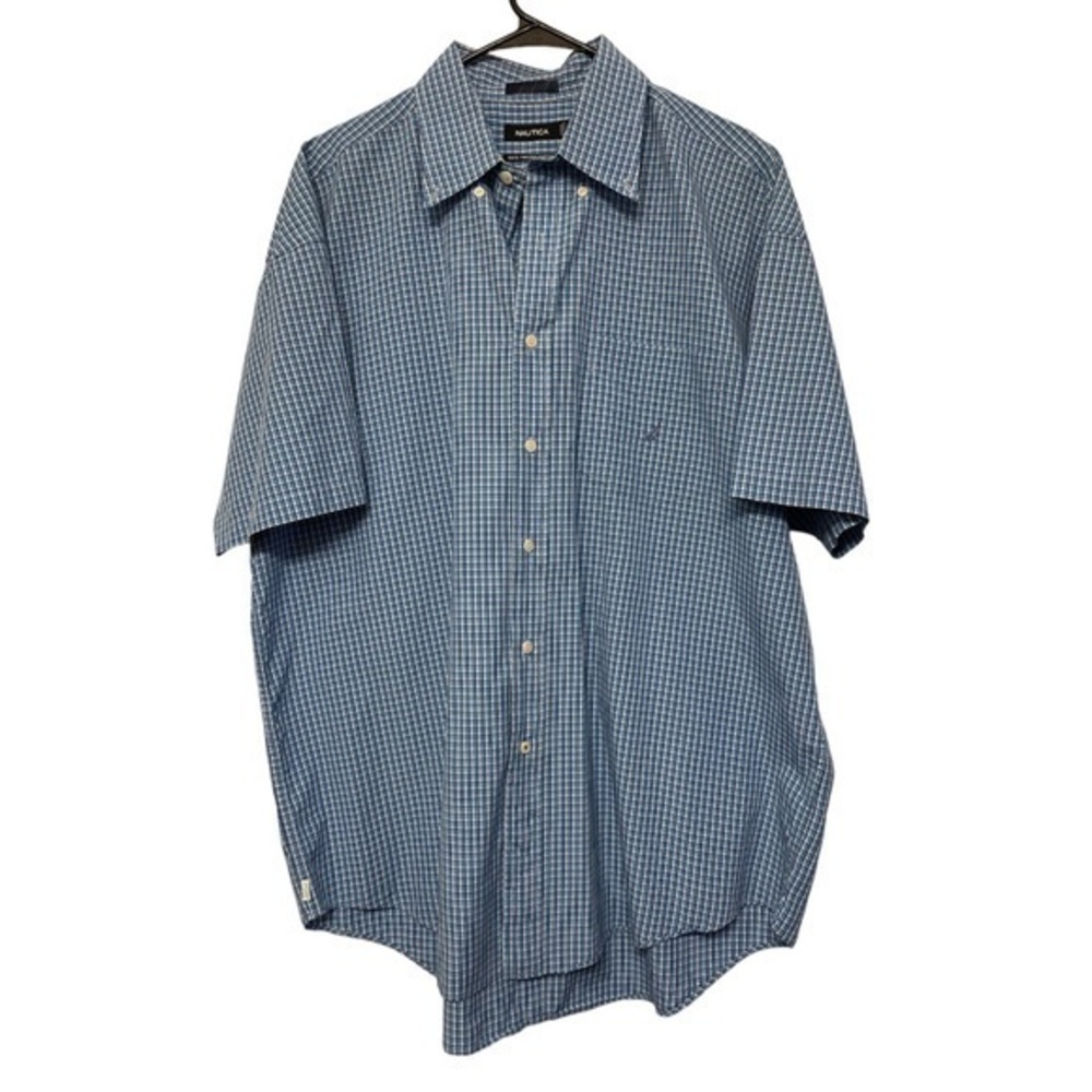 Nautica 1990's Vintage Blue White Plaid Button Down Shirt Size XXL EUC #2524